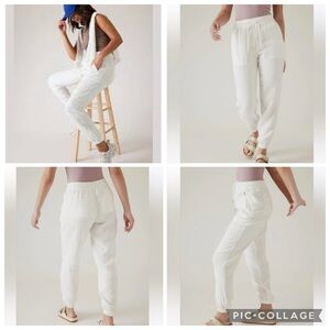 Athleta Retreat 100% Linen Jogger Pant White Calla Lily Pull On Women’s size 6